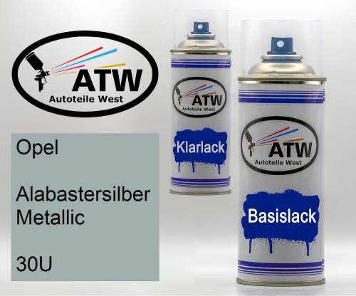 Opel, Alabastersilber Metallic, 30U: 400ml Sprühdose + 400ml Klarlack - Set, von ATW Autoteile West.